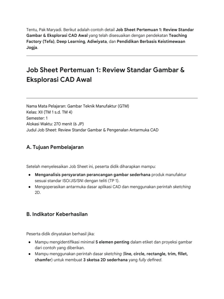 Job Sheet Gambar Teknik dan CAD | PDF