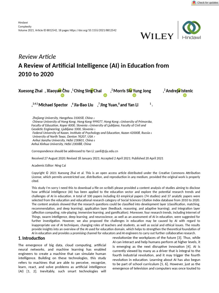 AI in Education: 2010-2020 Review | PDF | Artificial Intelligence ...