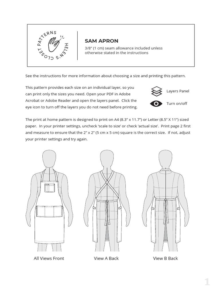 Print-at-Home Sam Apron Pattern Guide | PDF | Seam (Sewing) | Clothing