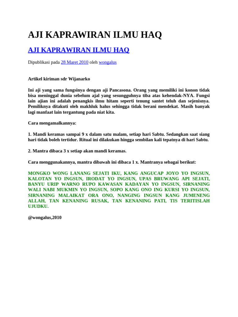 Aji Kaprawiran Ilmu Haq | PDF