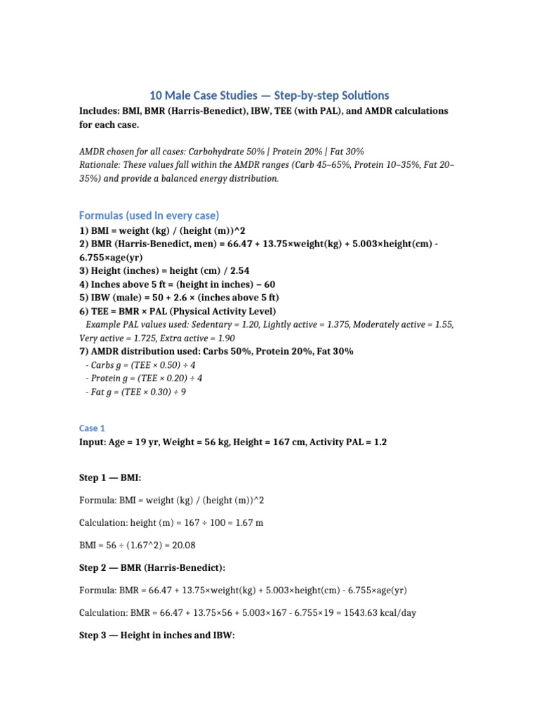 10 Male Case Studies Step by Step | PDF | Body Mass Index | Obesity