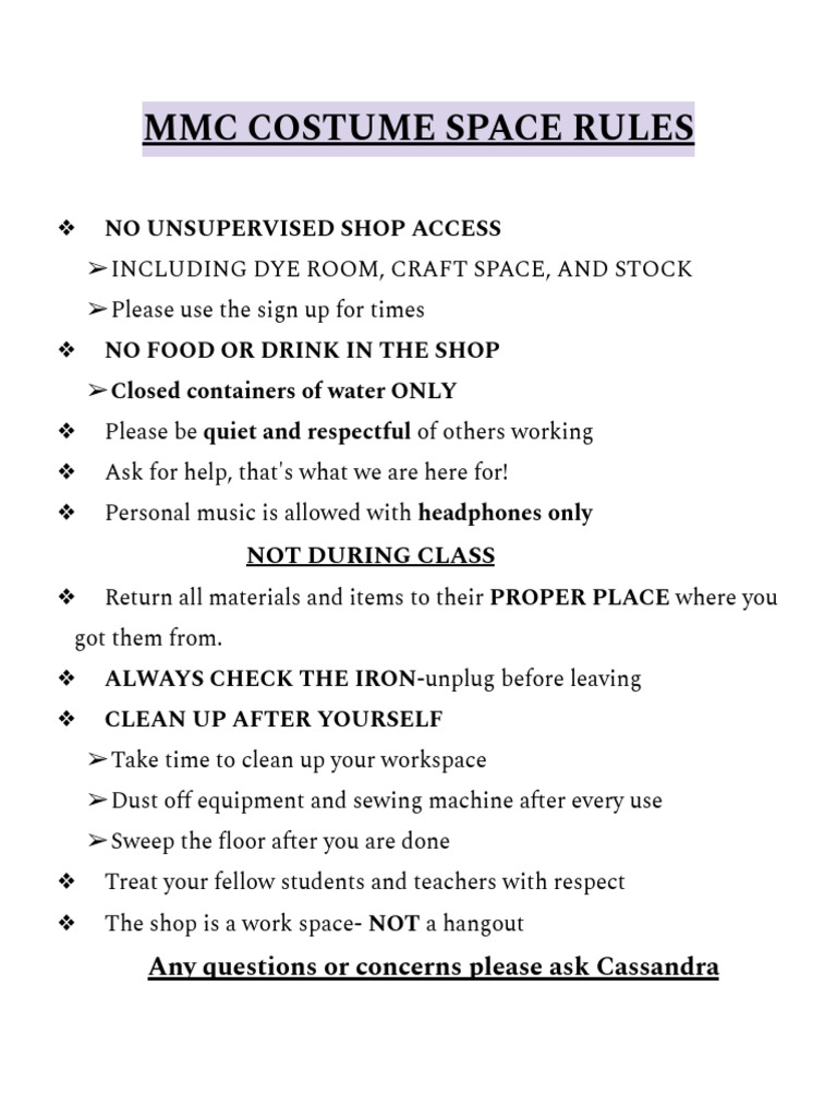 MMC Costume Shop Guidelines | PDF