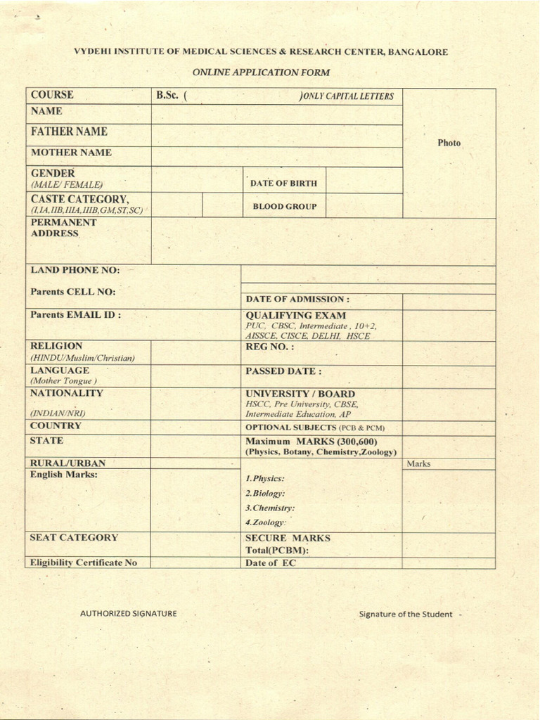 Online Application Form B.SC | PDF
