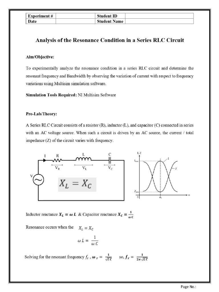 RLC Circuit Resonance Analysis Experiment | PDF | Electrical Impedance ...