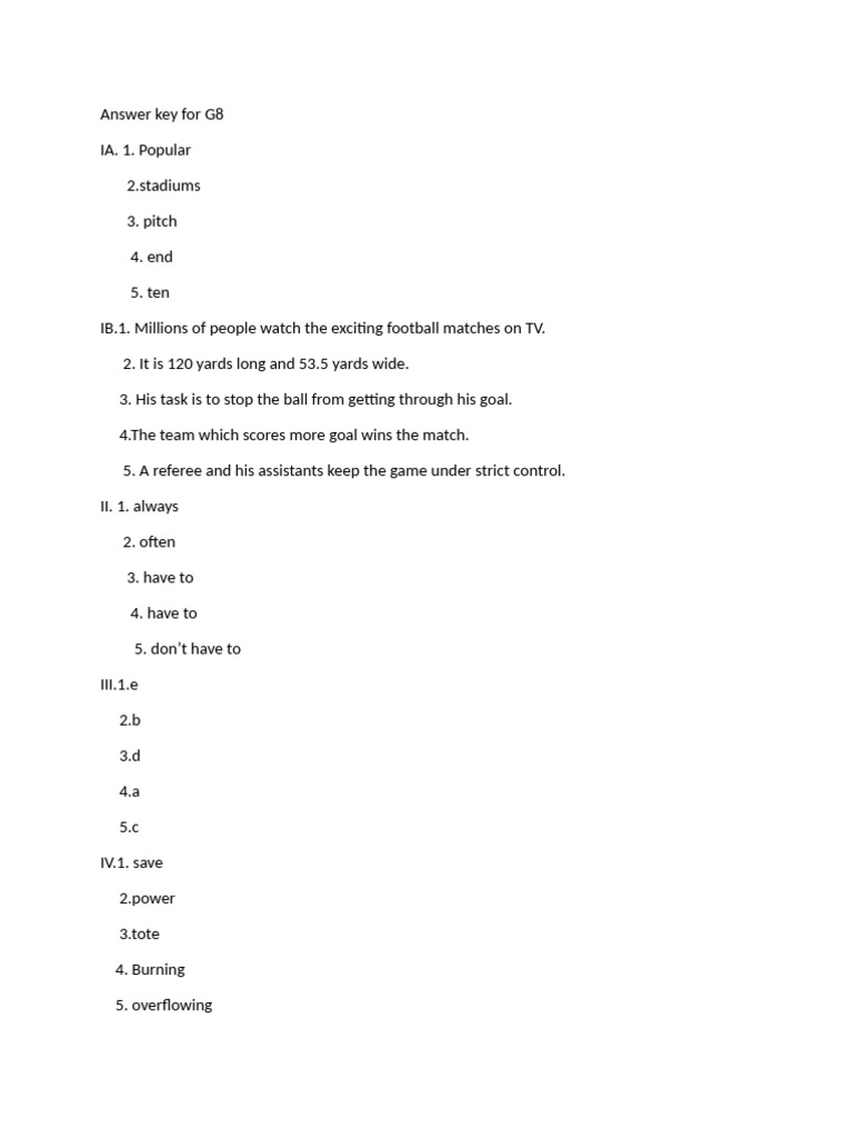 G8 Answer Key for English Exercises | PDF