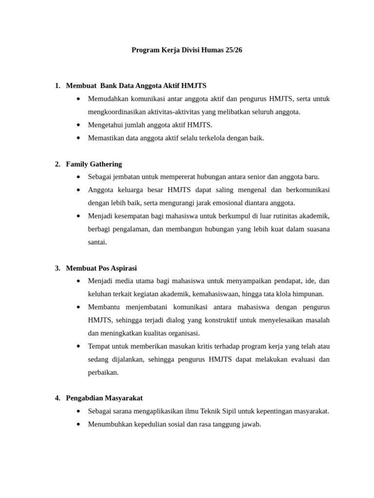 Proker Divisi Humas HMJTS 25/26 | PDF