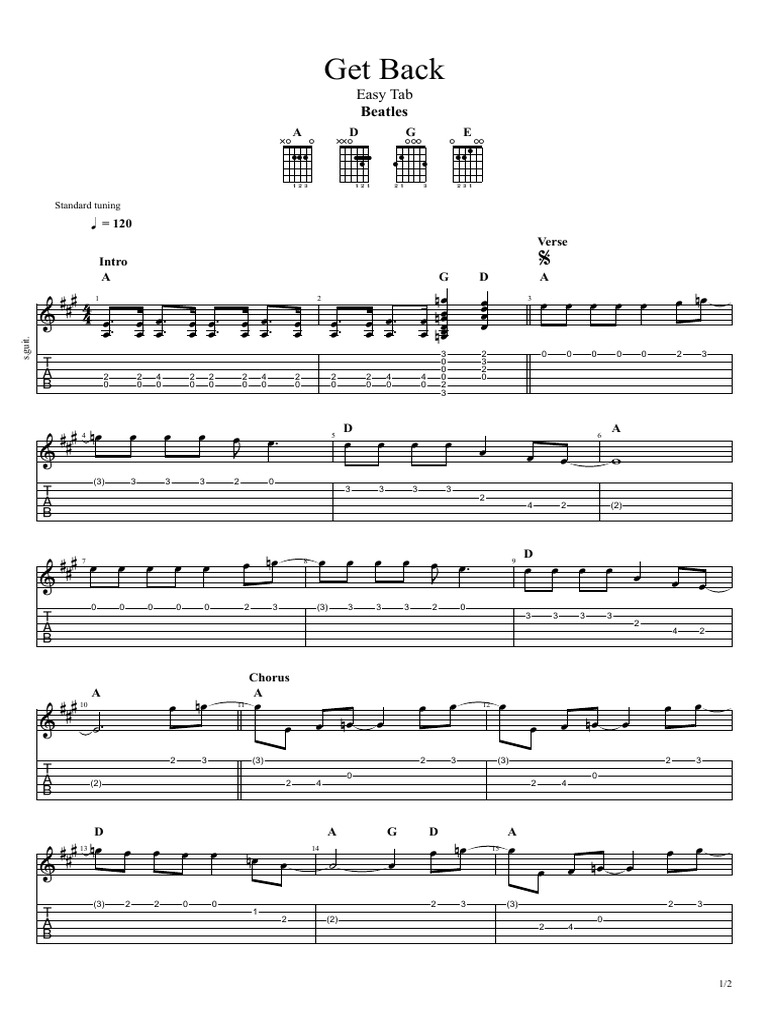 Get Back Guitar Tab PDF | PDF | Music Industry | Songs Written