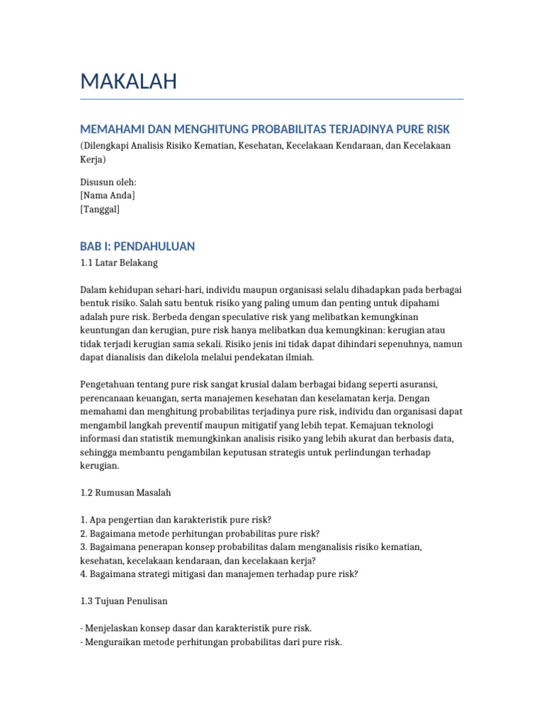 Analisis Probabilitas Pure Risk dan Mitigasi | PDF