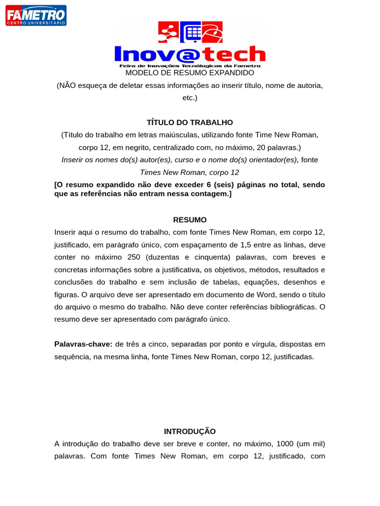 Modelo de Resumo Expandido Acadêmico | PDF | Abstract (resumo)