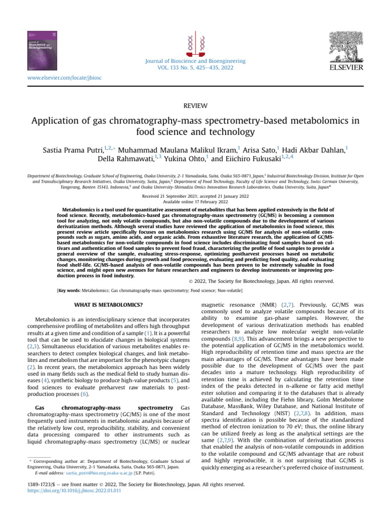 GC/MS Metabolomics in Food Science | PDF | Metabolomics | Gas ...