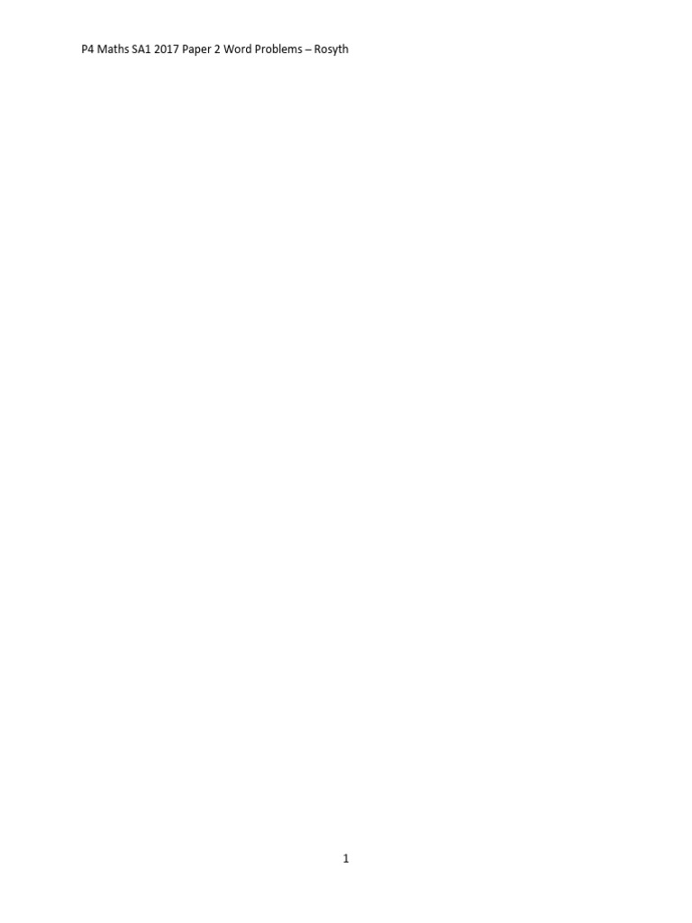 P4 Maths SA1 2017 Word Problems & Solutions Rosyth | PDF | Mathematics