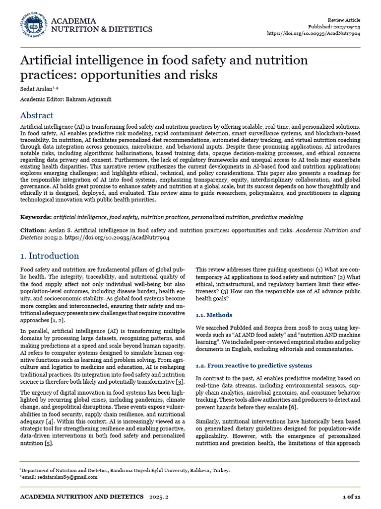 AI in Food Safety and Nutrition Risks | PDF | Artificial Intelligence ...