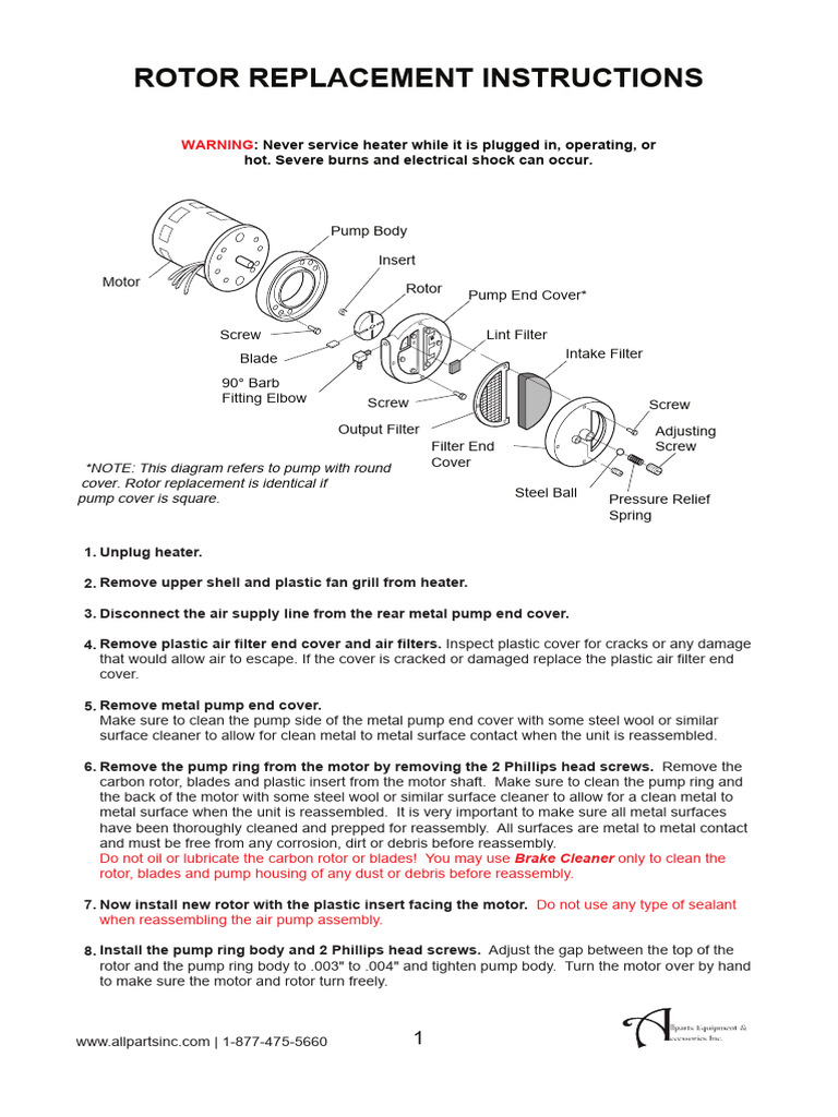 Heater Rotor Replacement Guide | PDF | Pump | Mechanical Engineering