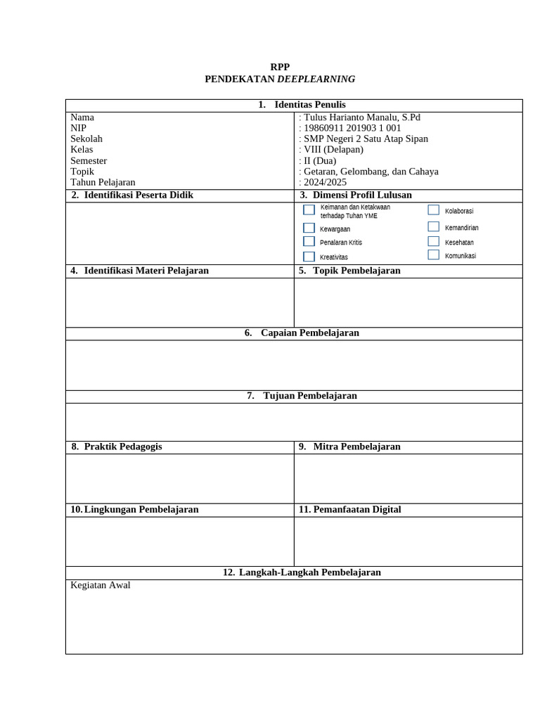 RPP Pembelajaran Deep Learning IPA | PDF