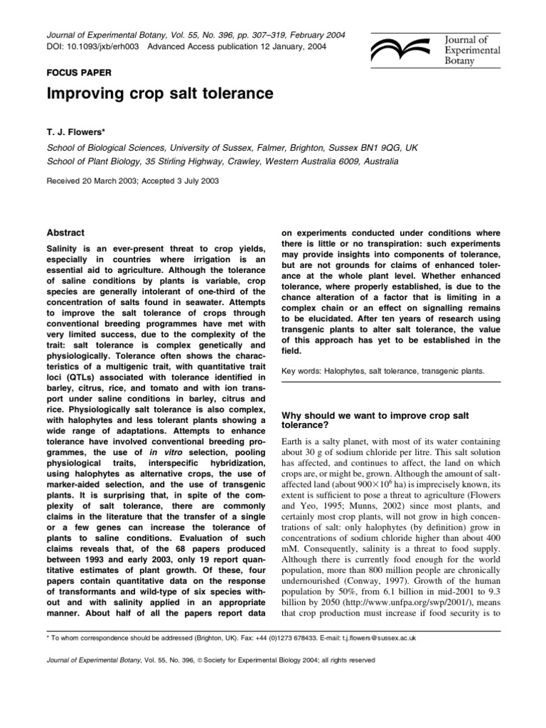 Improving Crop Salt Tolerance | PDF | Heritability | Plant Breeding