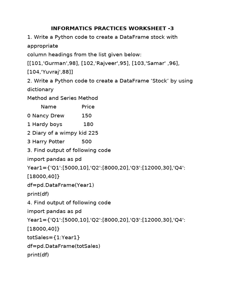 Python DataFrame Creation Exercises | PDF