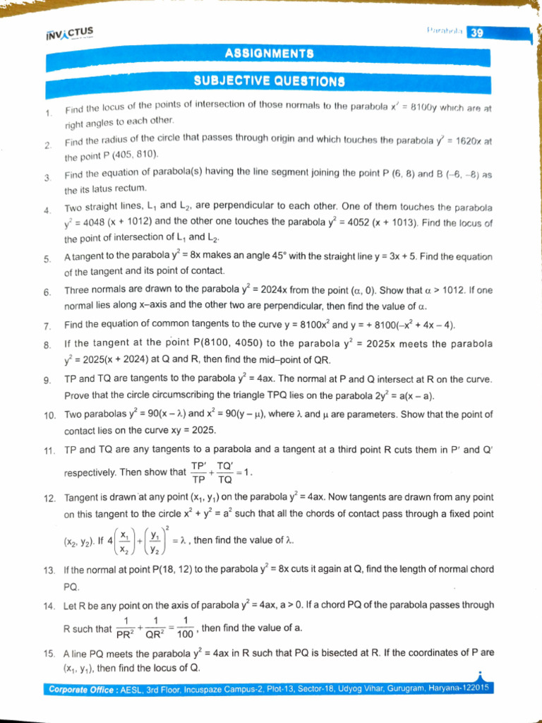 Parabola Intersection and Tangent Problems | PDF | Euclidean Geometry ...