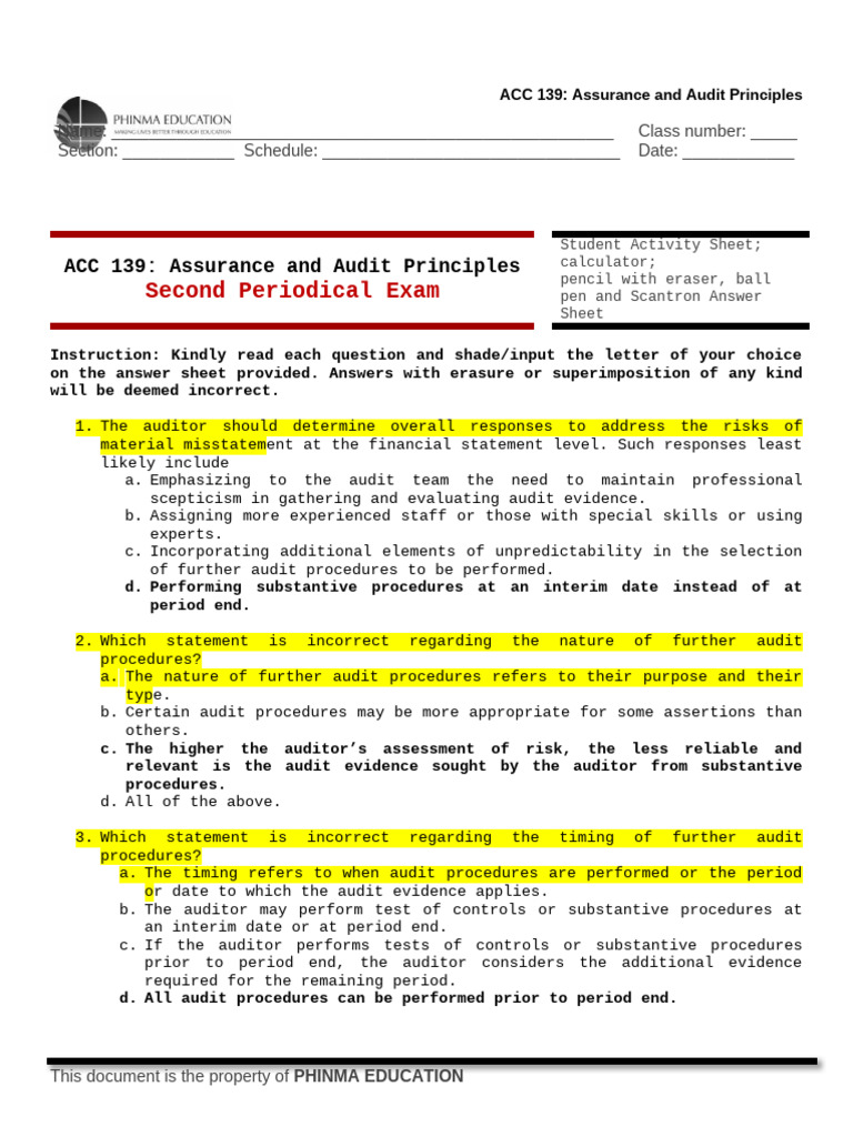 Auditing Theory Midterm | PDF | Audit | Auditor's Report