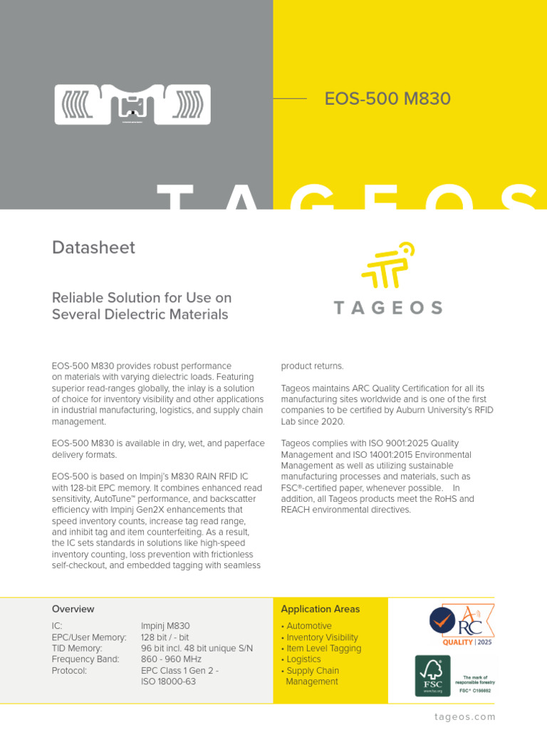 EOS-500 M830 RFID Tag Overview | PDF | Radio Frequency Identification