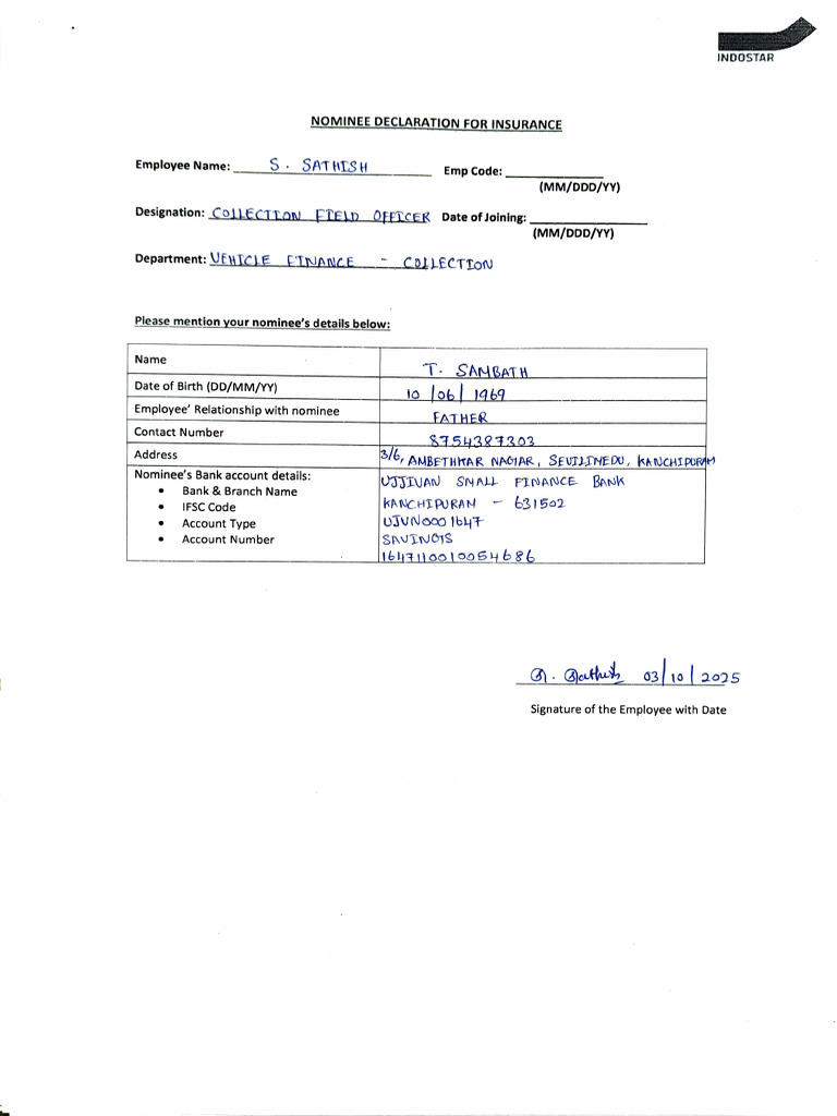 Nominee Declaration for Insurance Form | PDF