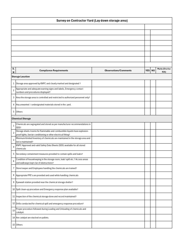 Chemical Storage Safety Audit Checklist | PDF | Occupational Safety And ...