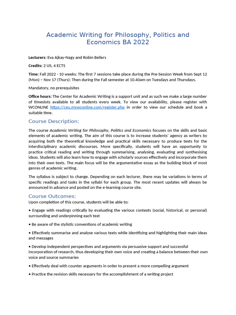 Academic Writing in PPE Program | PDF | Essays | Thesis