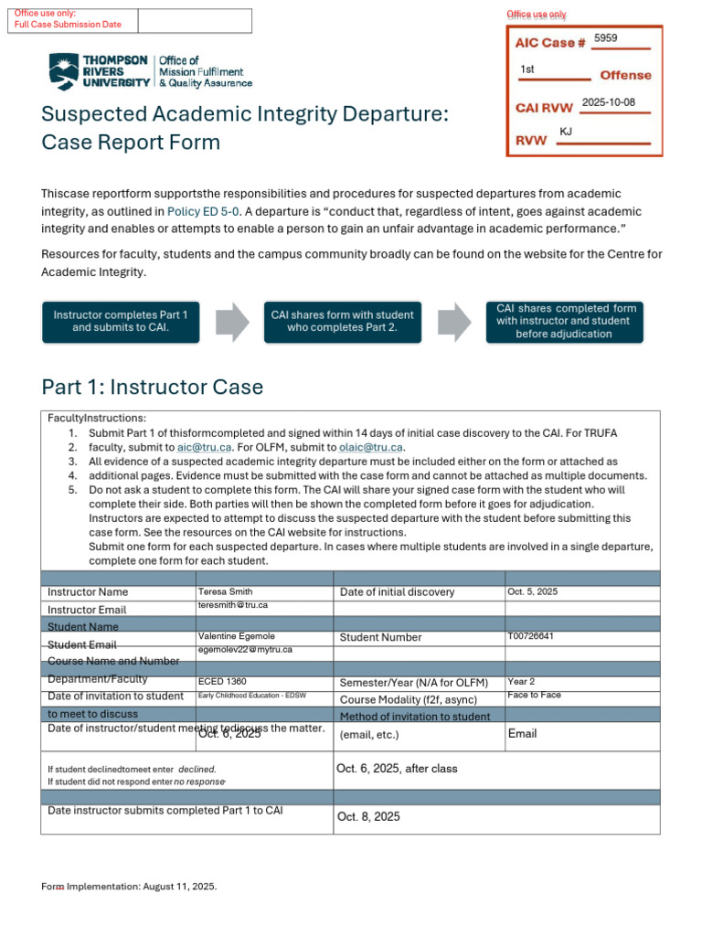 Academic Integrity Case Report Form | PDF | Learning | Early Childhood ...