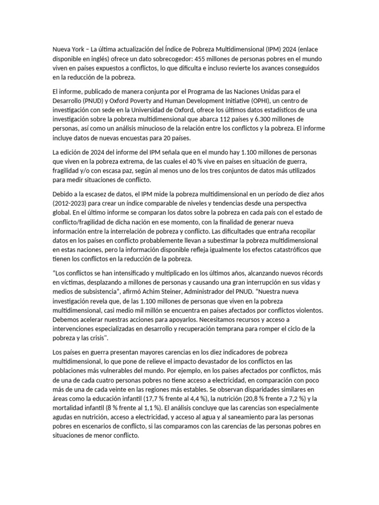 Pobreza Multidimensional y Conflictos 2024 | PDF | Pobreza | Pobreza e ...