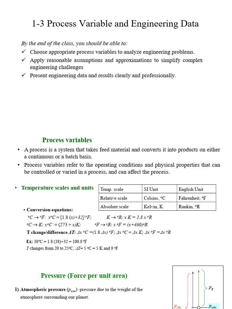 Engineering Data and Process Variables | PDF | Gases | Pascal (Unit)
