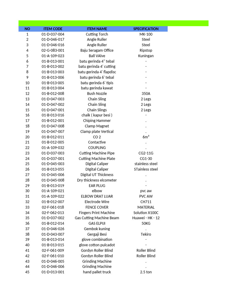 Data Stock Item (20250320) | PDF | Mechanical Engineering | Materials