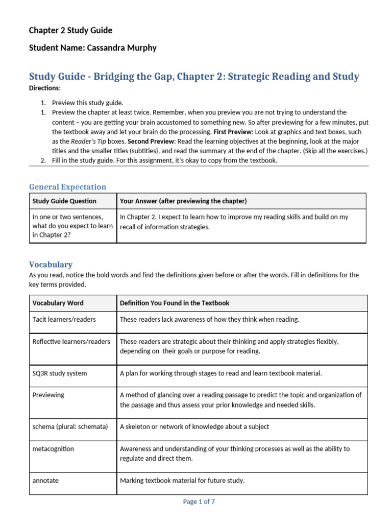 Chapter 2 Study Guide: Strategic Reading | PDF | Reading Comprehension ...