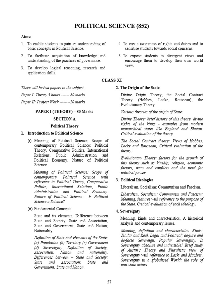 Political Science Class XI Syllabus Overview | PDF | Sovereignty ...