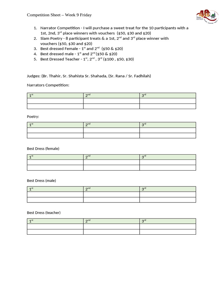 Week 9 Competition Details and Prizes | PDF