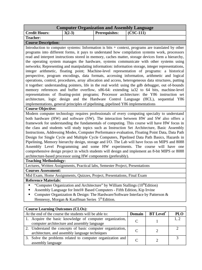 Computer Organization and Assembly Language | PDF | Computer Data ...