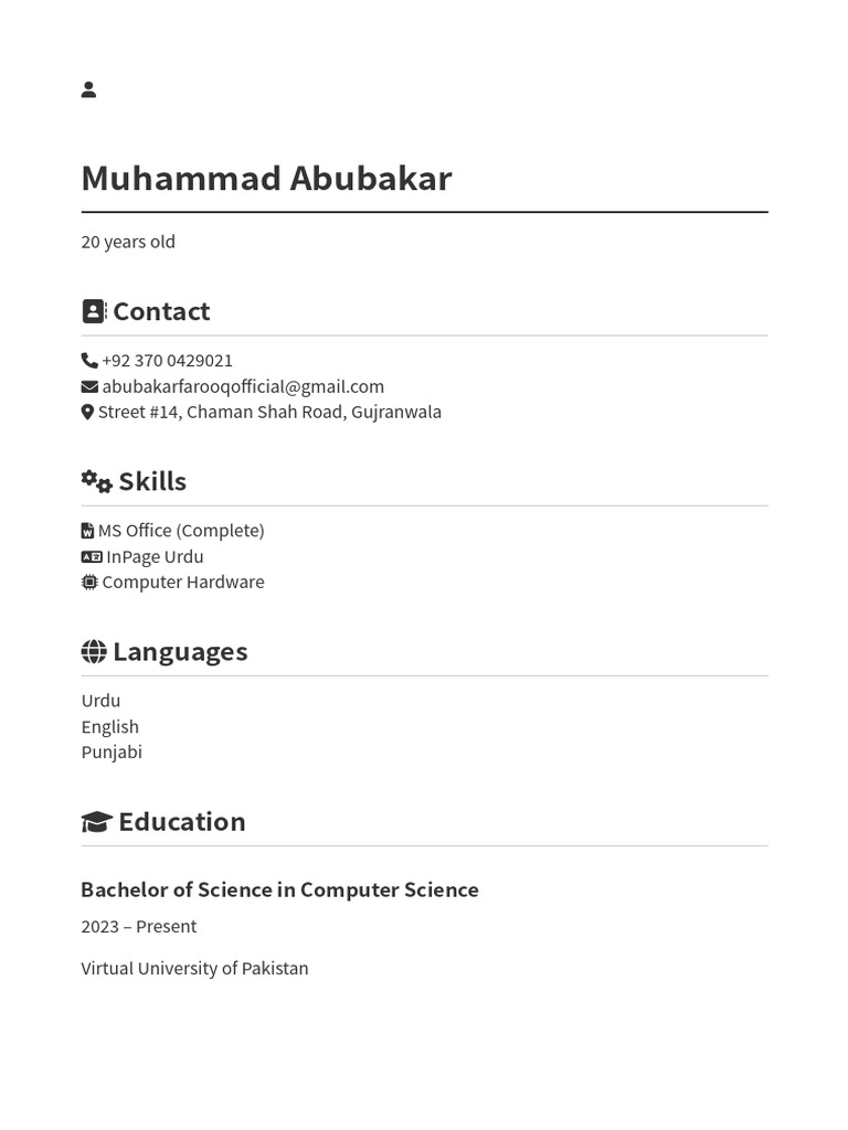 Muhammad Abubakar - Computer Science Student Profile | PDF