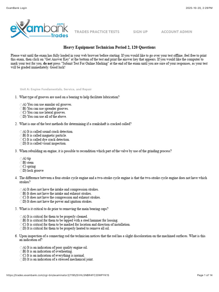 Heavy Equipment Technician Exam Guide | PDF | Internal Combustion ...