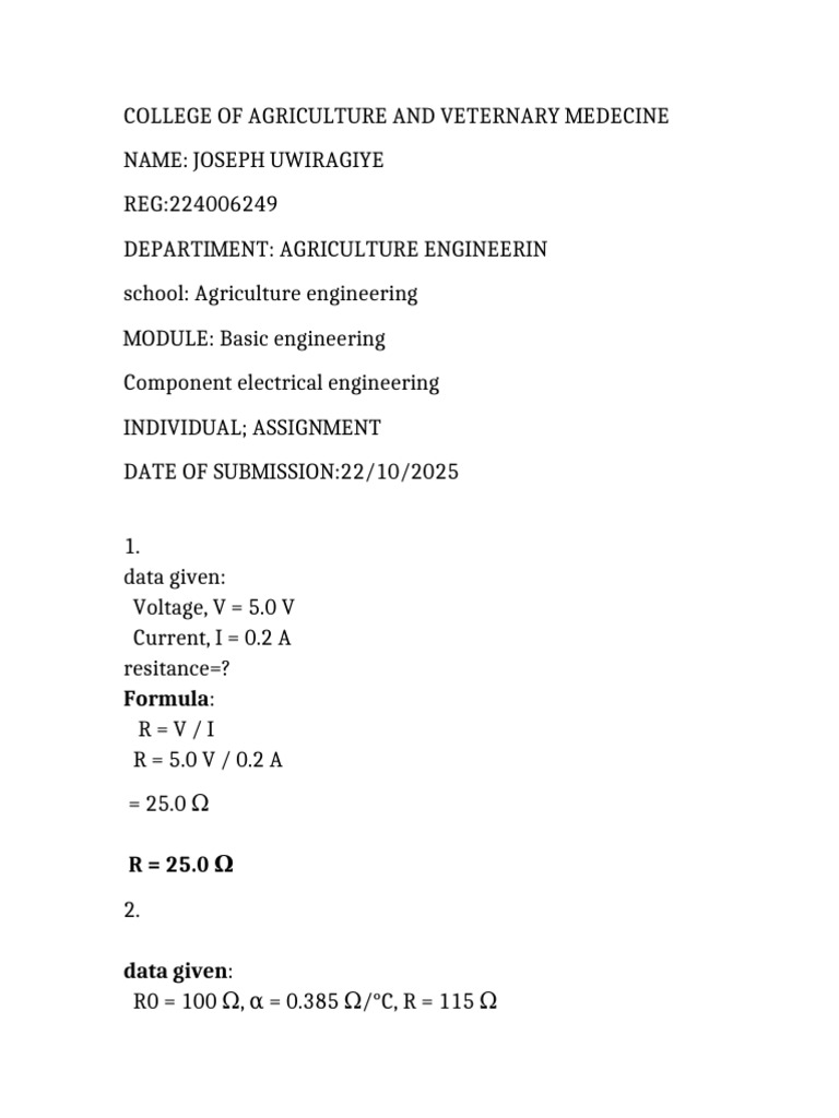 Electrical Engineering Assignment Solutions | PDF