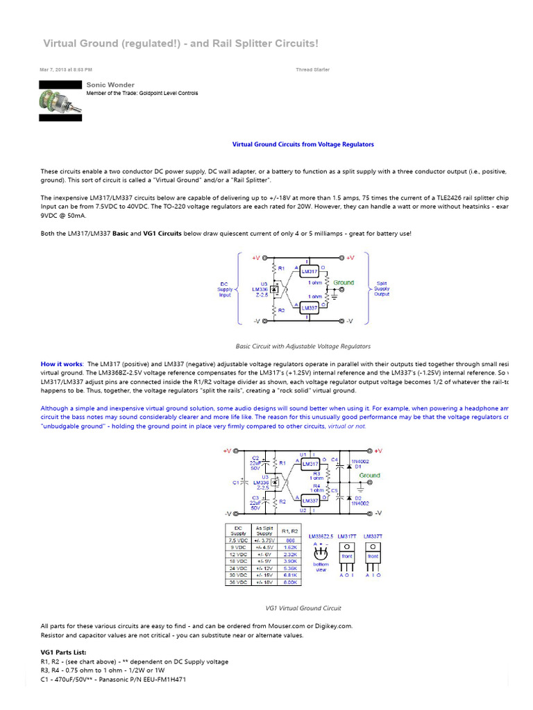 Virtual Ground (Regulated!) and Rail Splitter Circuits | PDF | Power ...
