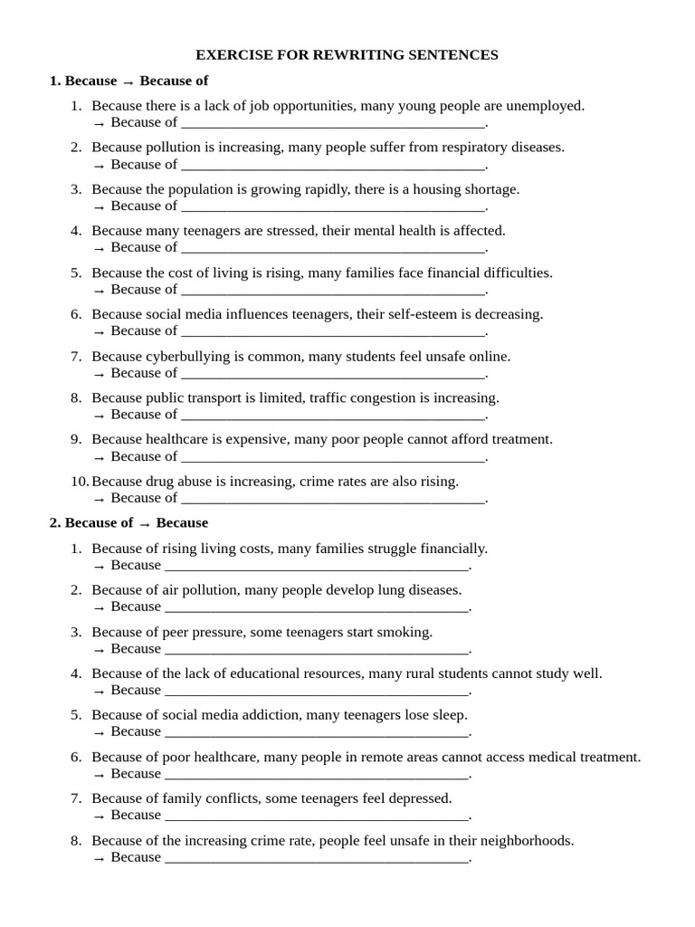 Sentence Rewriting Exercise Guide | PDF | Cost Of Living | Adolescence
