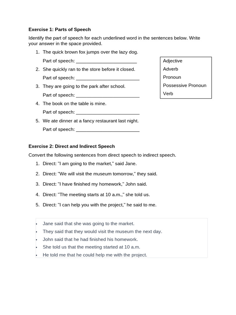 Gr9 Parts of Speech and Direct | PDF