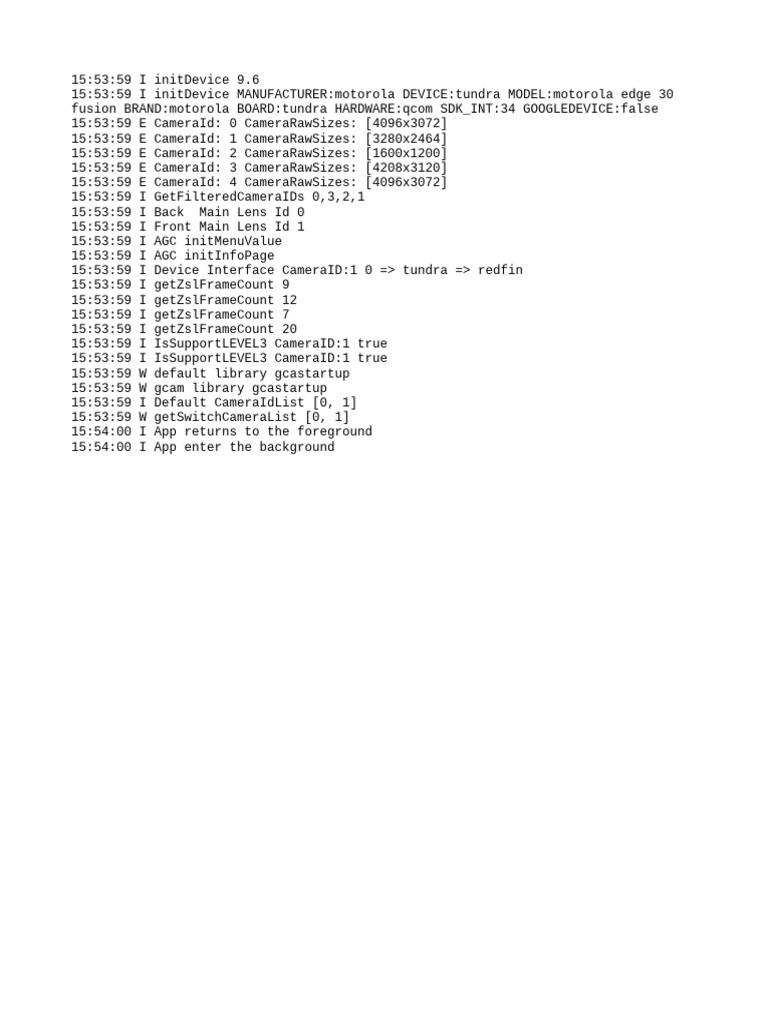 Motorola Edge 30 Camera Initialization Logs | PDF