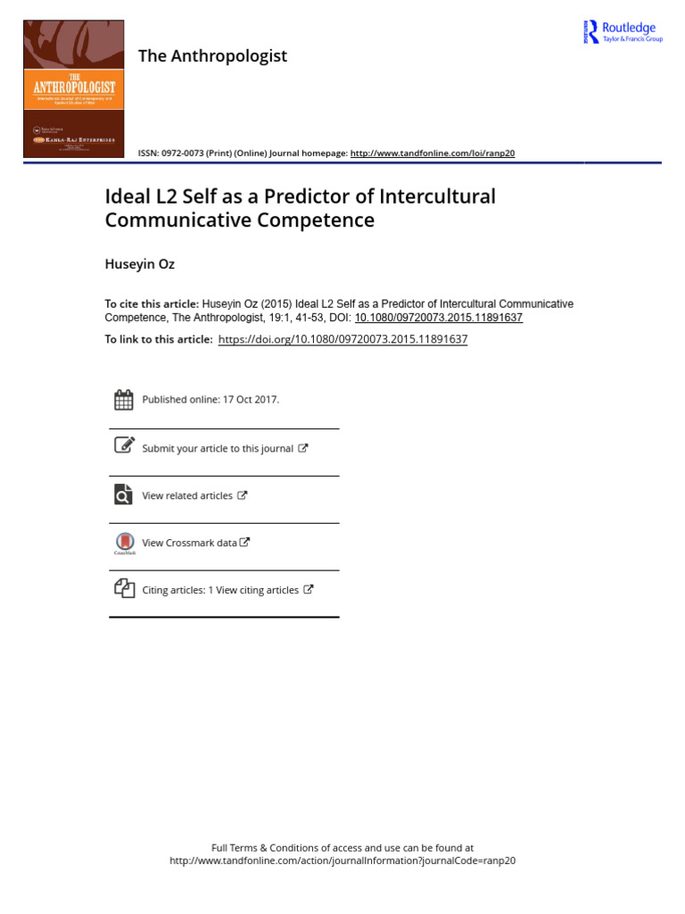 Ideal L2 Self and Intercultural Competence | PDF | Student's T Test ...