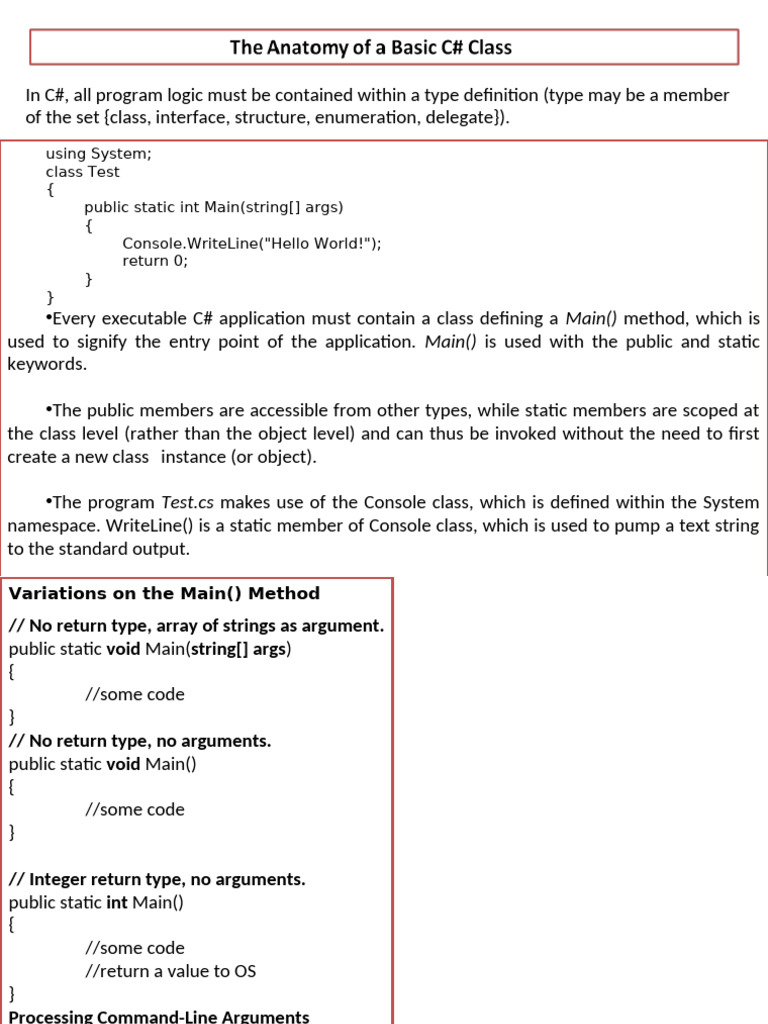 C# Main Method and Object Creation Guide | PDF | Parameter (Computer ...