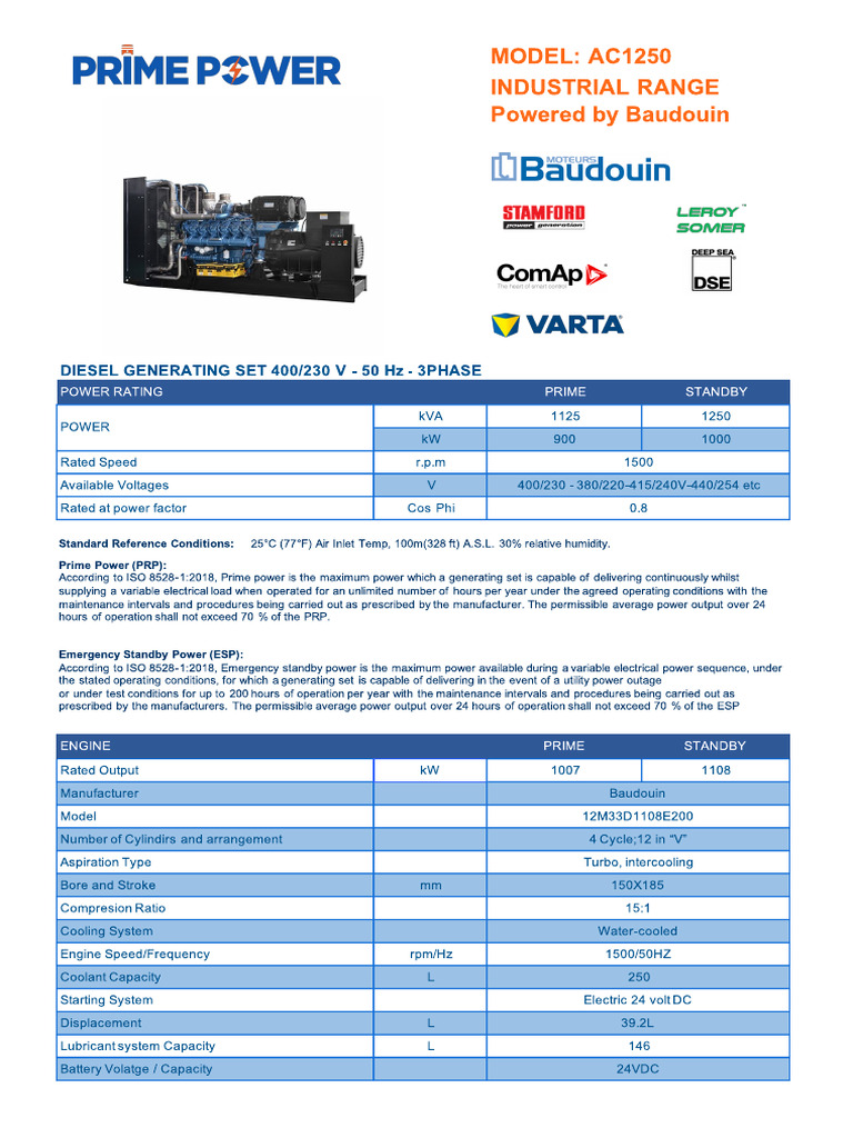 AC1250 50HZ Baudouin Generator | PDF