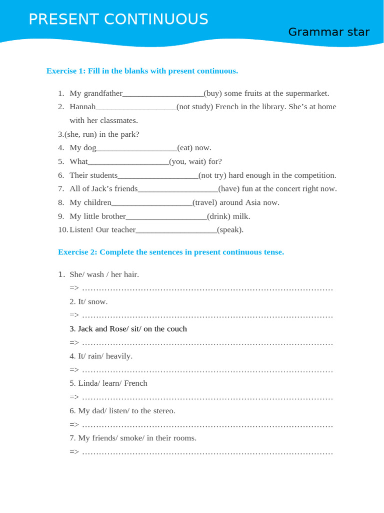 Present Continuous Grammar Exercises | PDF | Chess | Chess Theory