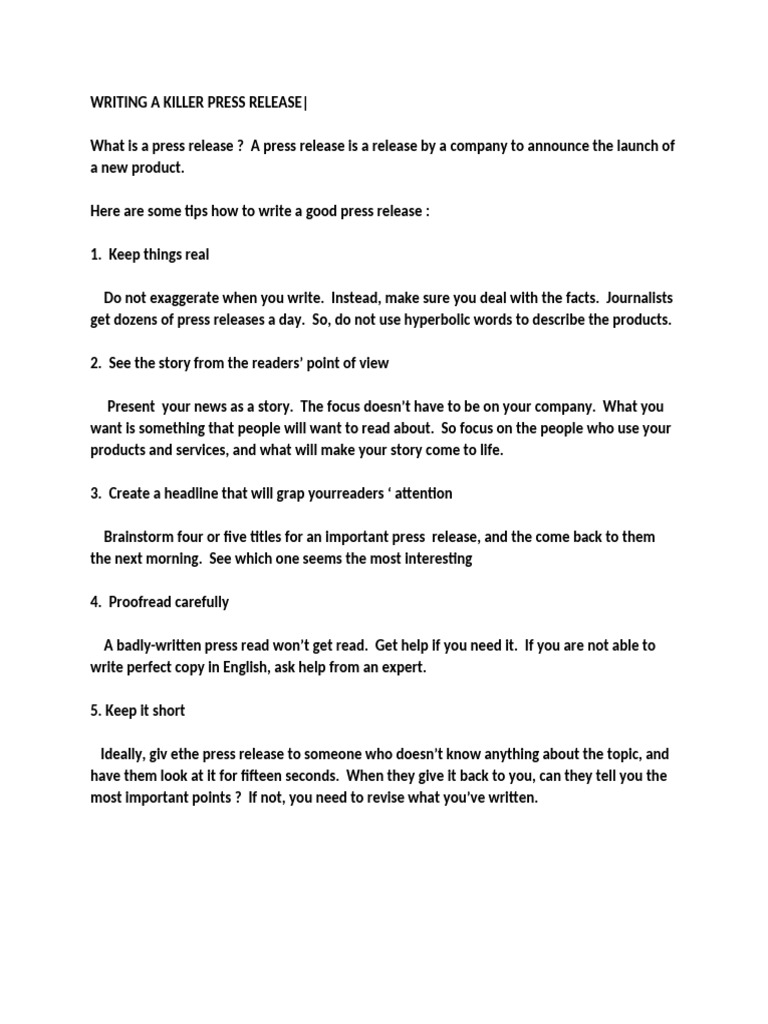 Tips for Writing Effective Press Releases | PDF