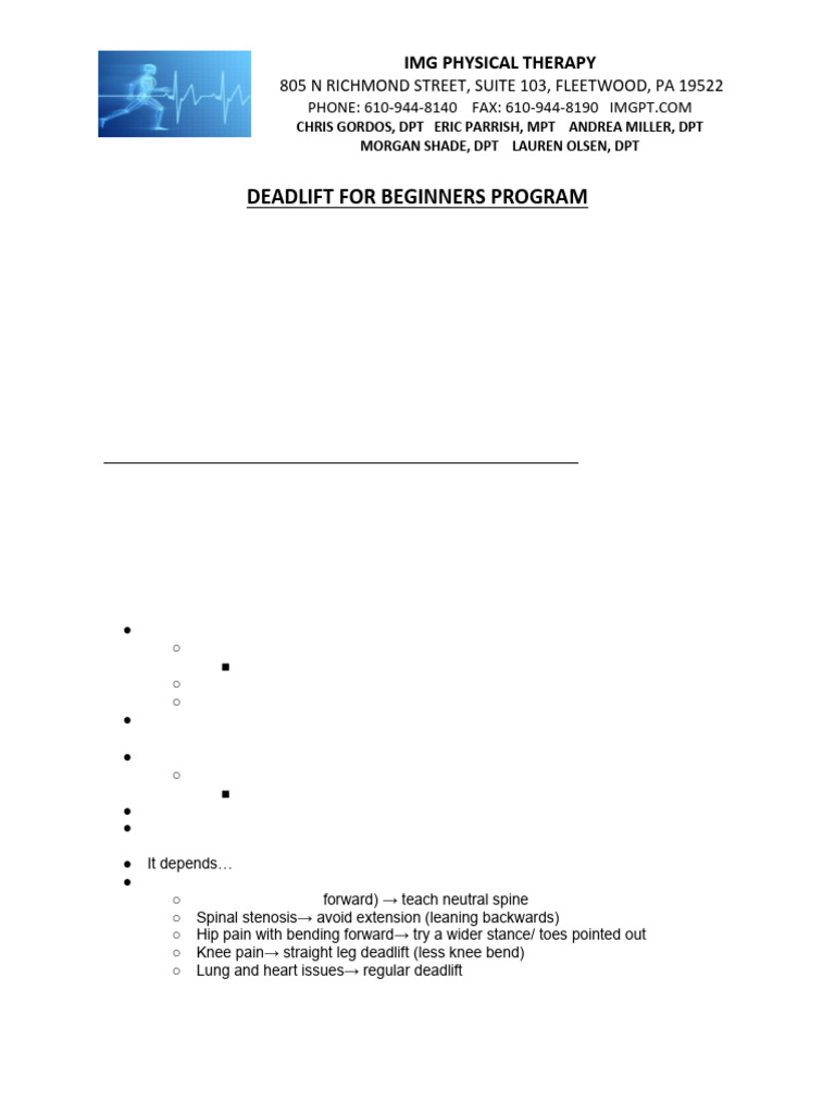 Beginner Deadlift Program Guide | PDF | Abdomen | Anatomical Terms Of ...