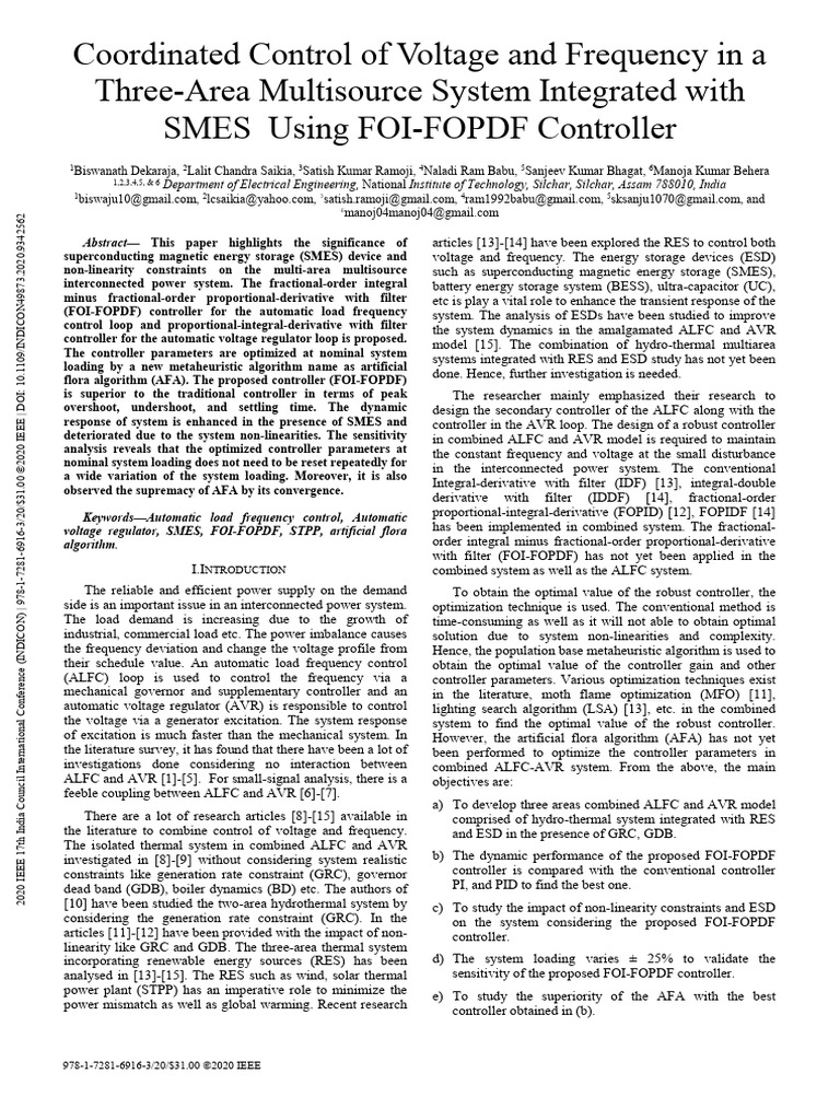 Coordinated Control of Voltage and Frequency in a Three-Area ...