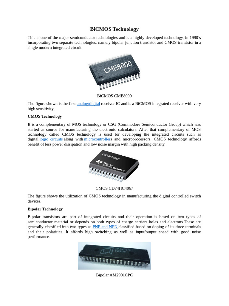BiCMOS Technology | PDF | Cmos | Bipolar Junction Transistor