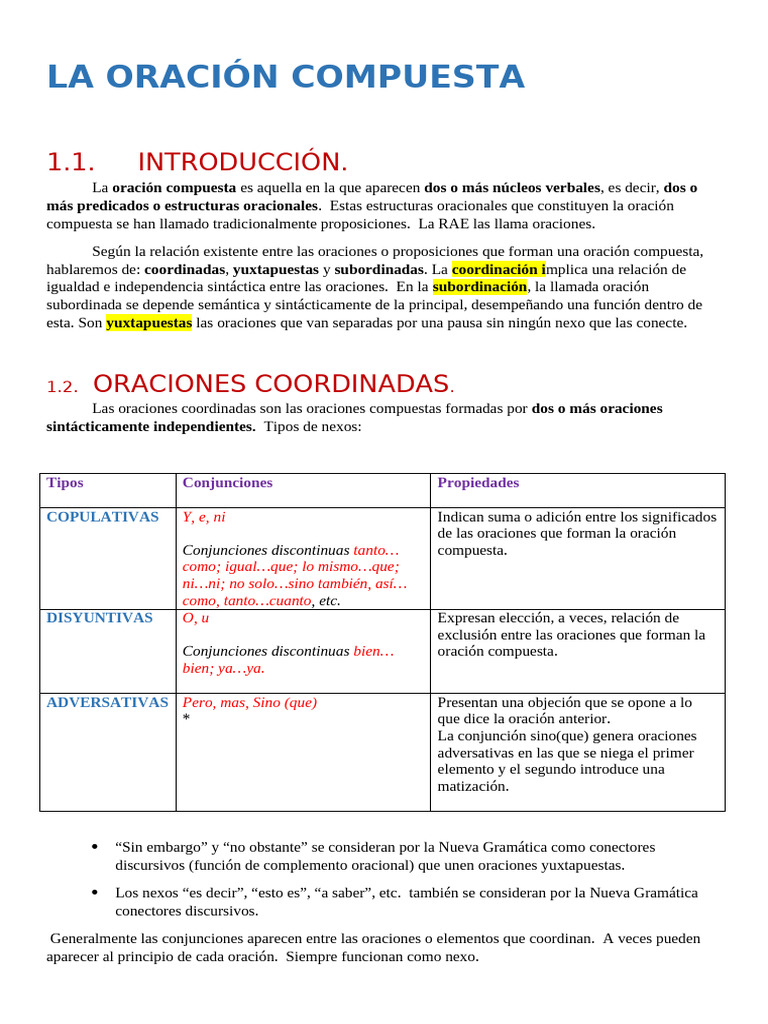 La Oración Compuesta 1COORDINACIÓN | PDF | Oración (Lingüística ...